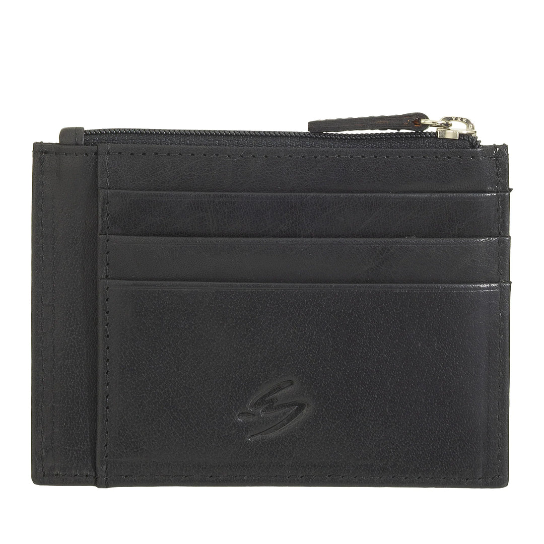 Nuvola Pelle Slim Pocket-Kreditkartenetui aus Leder für Herren mit Münzgeldbörse mit Reißverschluss