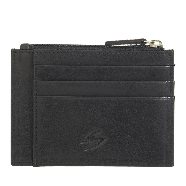 Nuvola Pelle Slim Pocket-Kreditkartenetui aus Leder für Herren mit Münzgeldbörse mit Reißverschluss