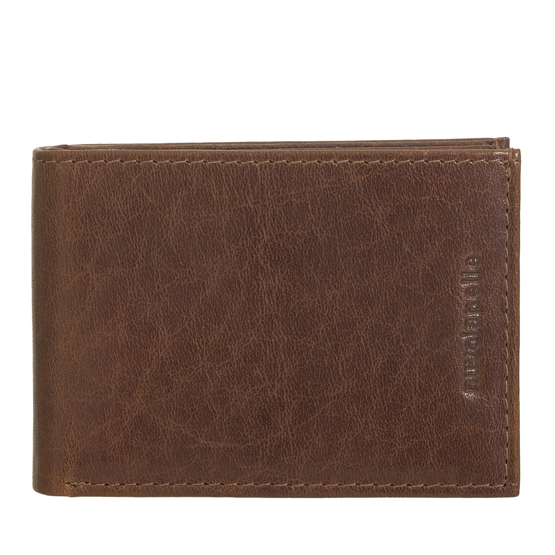 Nuvola Pelle Mini Kleine Herren-Geldbörse aus Büffelleder mit Tasche – Kleine Jacken-Geldbörse mit Münzfach, Taschen mit transparentem Netz