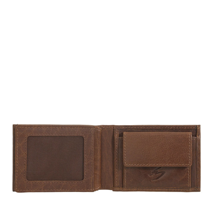 Nuvola Pelle Mini Kleine Herren-Geldbörse aus Büffelleder mit Tasche – Kleine Jacken-Geldbörse mit Münzfach, Taschen mit transparentem Netz