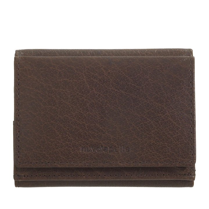 Kleine Geldbörse von Nuvola Pelle für Damen und Herren aus Büffelleder – elegante Trifold-Geldbörse mit Knopf, Münzgeldbörse, Fächer für Karten, Karten und Geldscheine