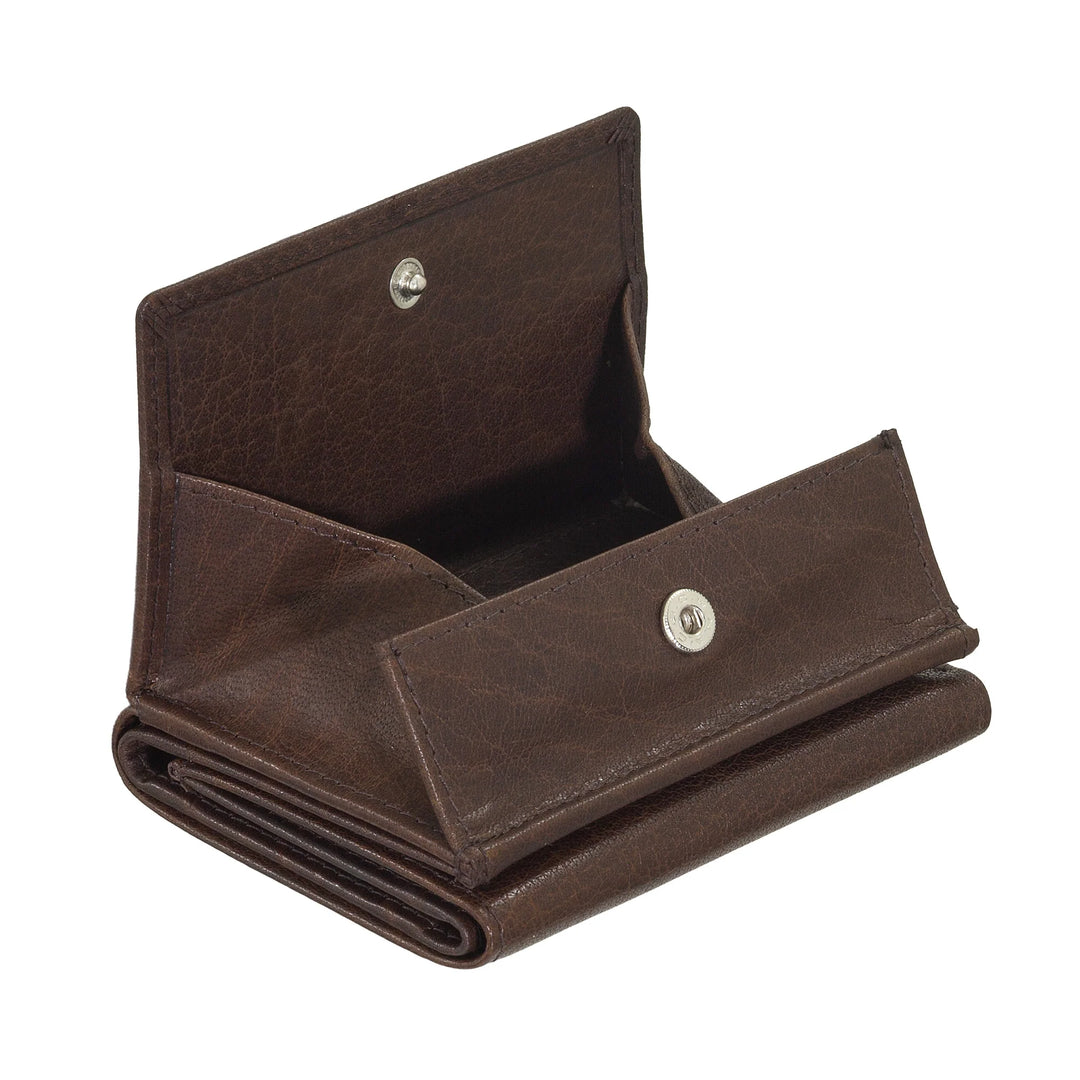 Kleine Geldbörse von Nuvola Pelle für Damen und Herren aus Büffelleder – elegante Trifold-Geldbörse mit Knopf, Münzgeldbörse, Fächer für Karten, Karten und Geldscheine