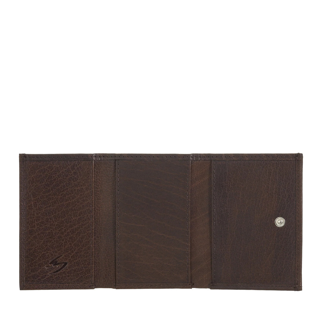 Kleine Geldbörse von Nuvola Pelle für Damen und Herren aus Büffelleder – elegante Trifold-Geldbörse mit Knopf, Münzgeldbörse, Fächer für Karten, Karten und Geldscheine