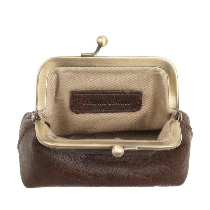 Nuvola Pelle minitaske til kvinder i ægte vintage bøffellæder med Clic Clac lukning - Håndlavet møntpung - Elegant håndtaske med aftagelig, justerbar skulderrem Retro stil