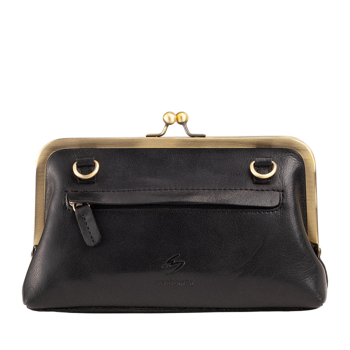 Nuvola Pelle Damentasche aus echtem Vintage-Büffelleder mit Clic-Clac-Verschluss und verstellbarem, abnehmbarem Schultergurt – kleine, elegante Retro-Handtasche
