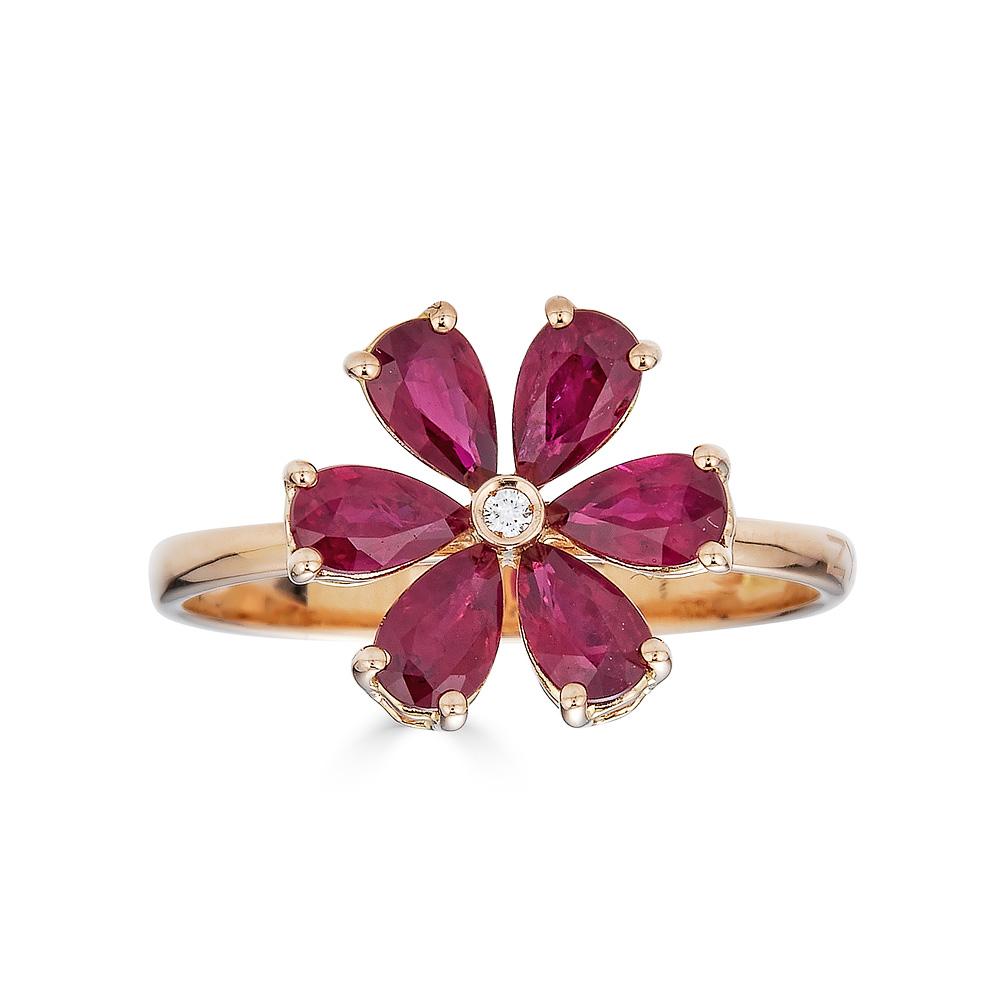 Zydo ring med diamantblomst og gul guld farvede ædelsten 62220