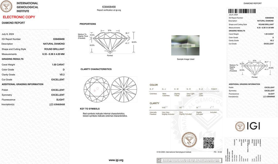 IGI 1,00ct certificeret investering Diamond vs2 renhedsfarve