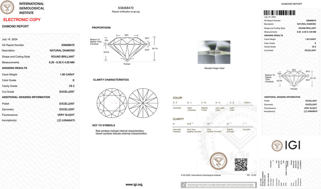 IGI 1,00CT Certified Investment Diamond color and purity VS2