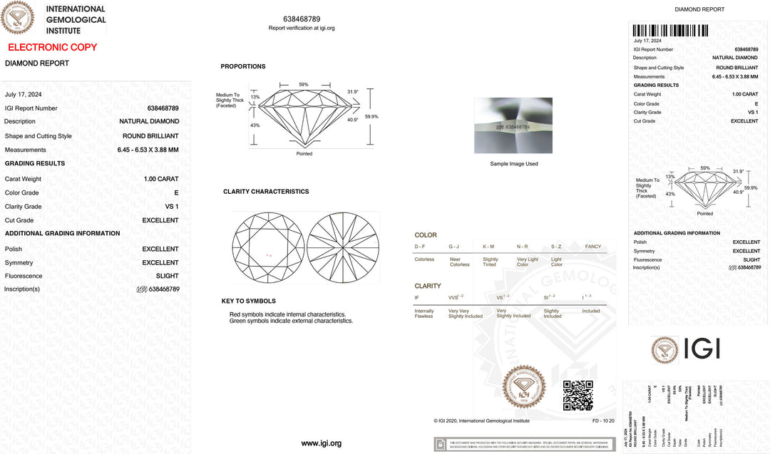 IGI 1,00ct certificeret investering Diamond Color and Purity vs1