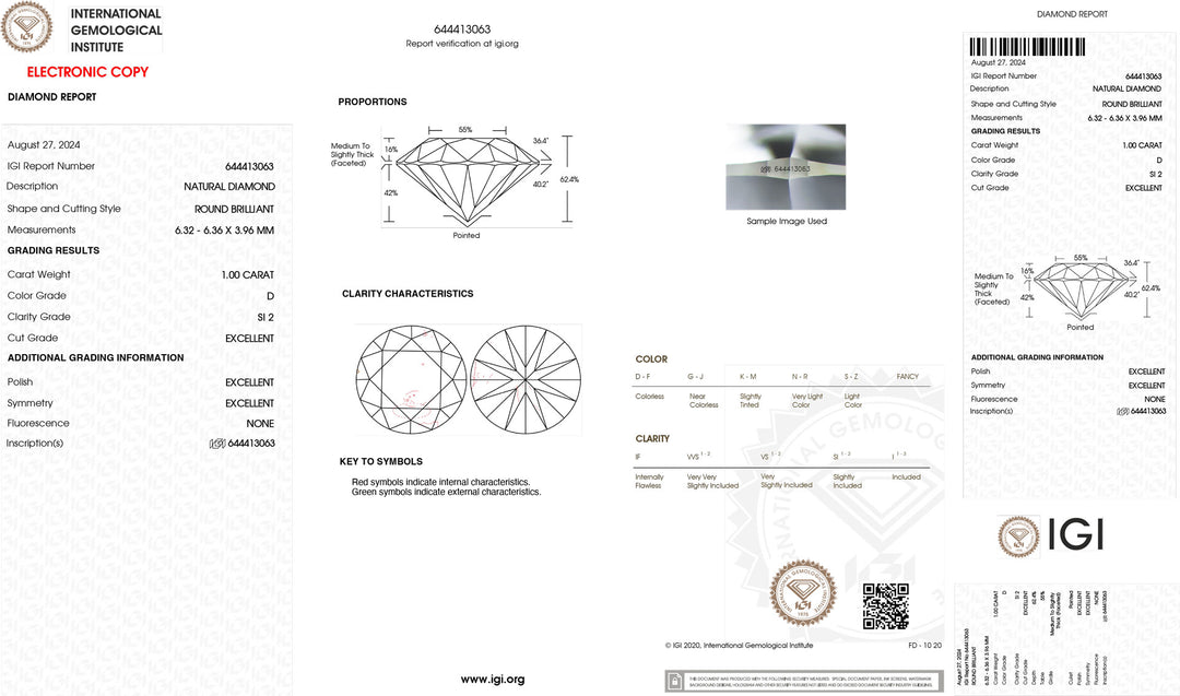 IGI 1,00CT Certified Investment Diamond Si2 purity color