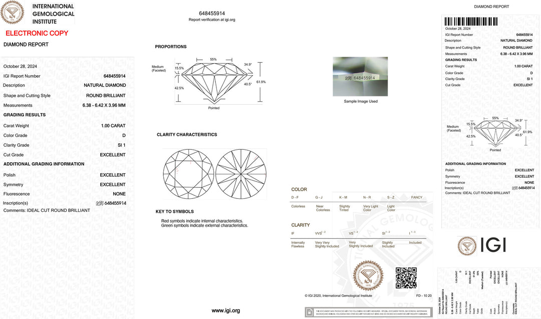 IGI 1,00ct certificeret investering Diamond Si1