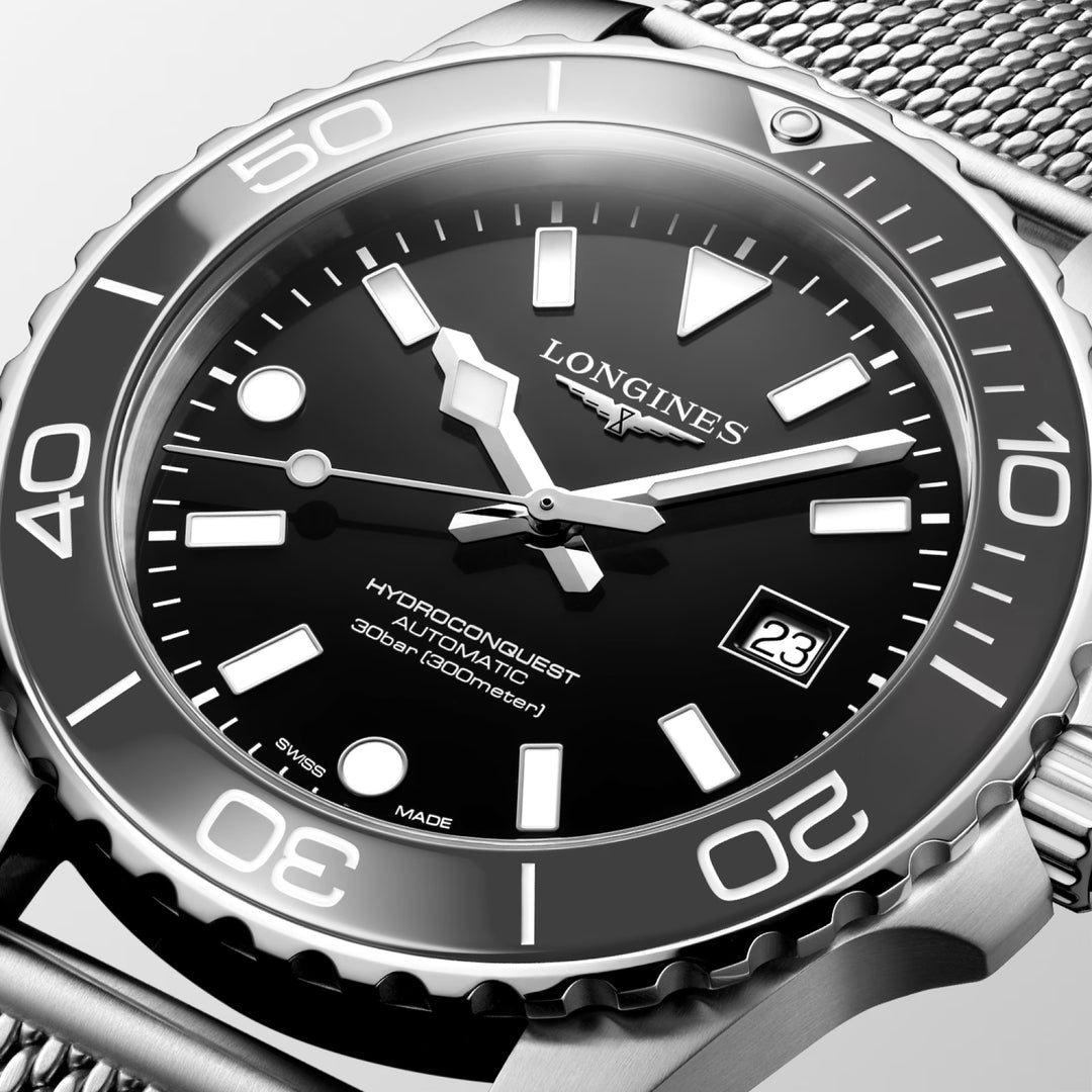 Longines Hydroconquest 42mm sort automatisk stålur L3.788.4.70.6