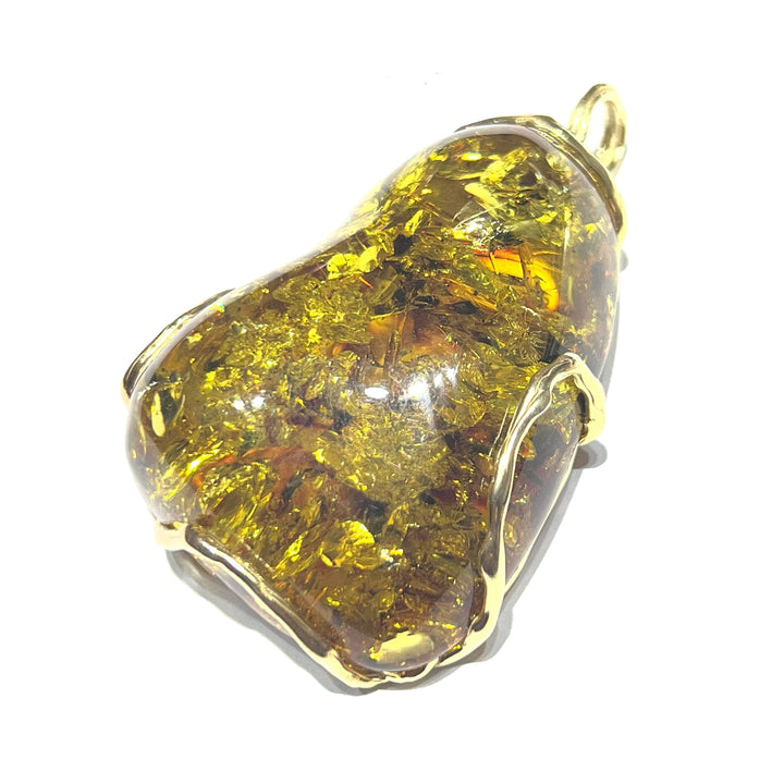 Capodagli Amber pendant, 925 silver setting, yellow gold PVD finish AC 00271