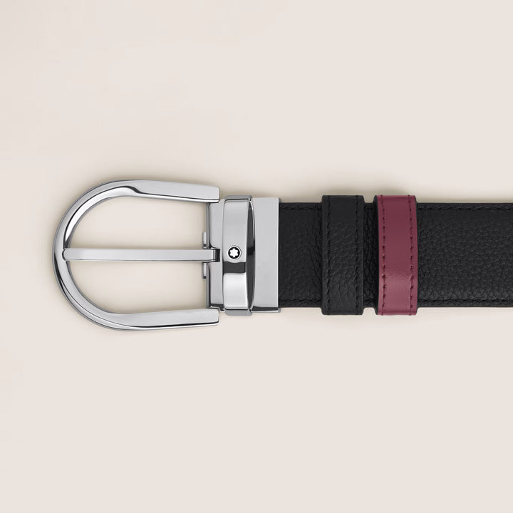 Montblanc Reversible Belt 35 mm sort læderkorn/cassis med hestejernspænde 19965