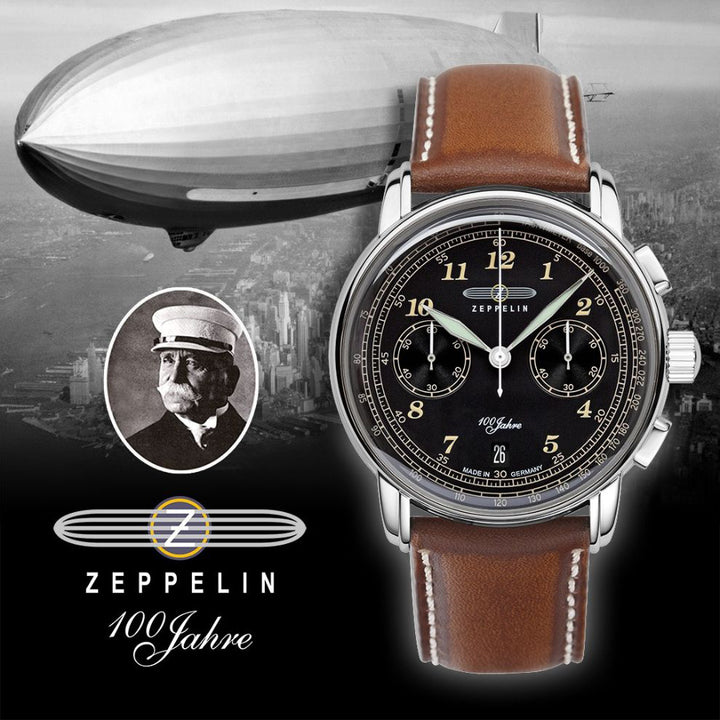 Zeppelin ur 100 år Zeppelin Chrono 42mm sort kvartsstål 7674-3