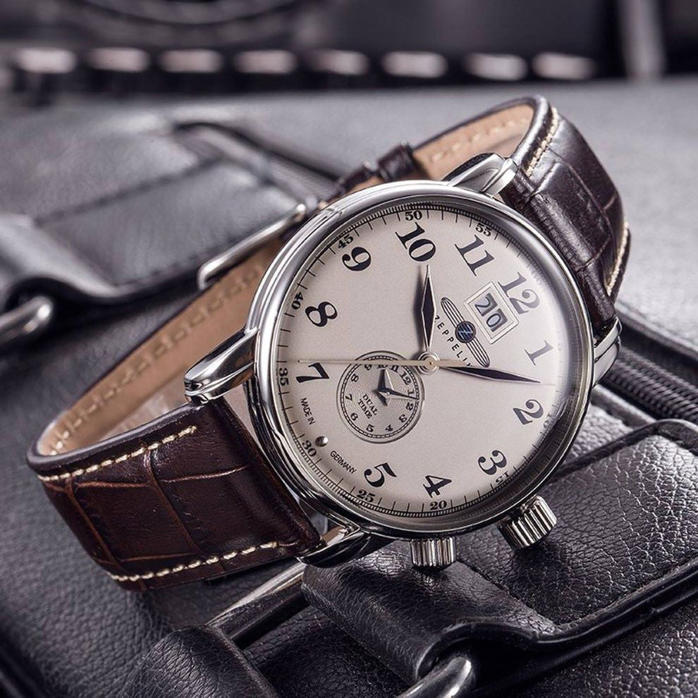 Zeppelin-Uhr LZ127 Graf Dual Time 42 mm beige Quarzstahl 7644-5