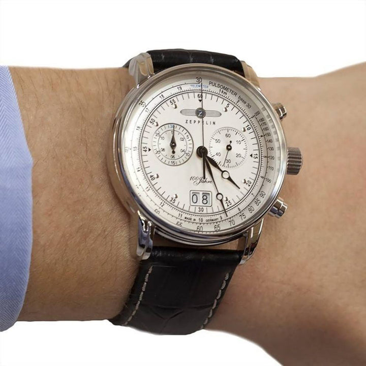 Zeppelin ur 100 år Zeppelin Chronograph 42mm sølv kvartsstål 7690-1