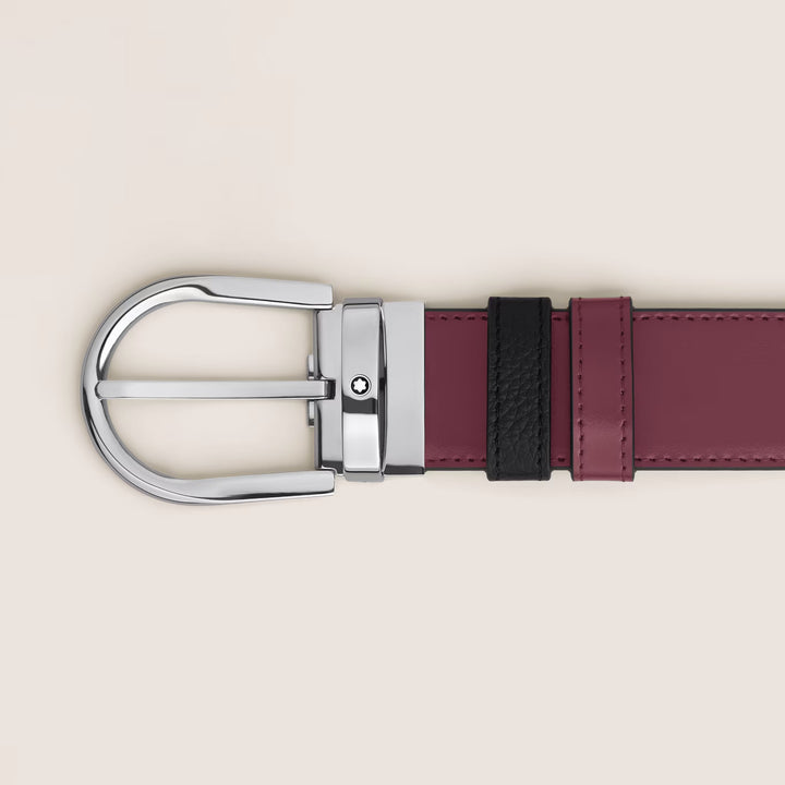 Montblanc Reversible Belt 35 mm sort læderkorn/cassis med hestejernspænde 19965