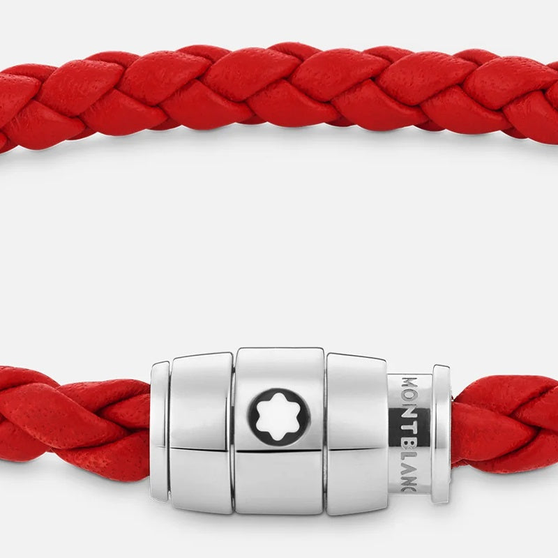 Montblanc red woven leather bracelet with 3 ring closure size S 130901 60