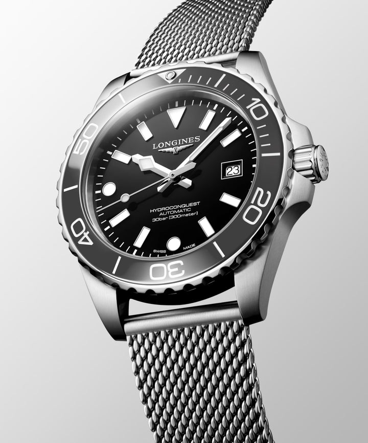 Longines Hydroconquest 42mm sort automatisk stålur L3.788.4.70.6