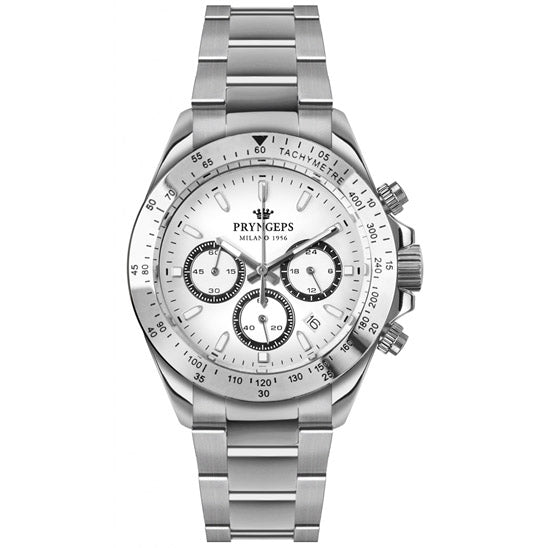 Pryngeps Erre X Chrono herrklocka 40 mm vitt kvartsstål CR623-1 BI