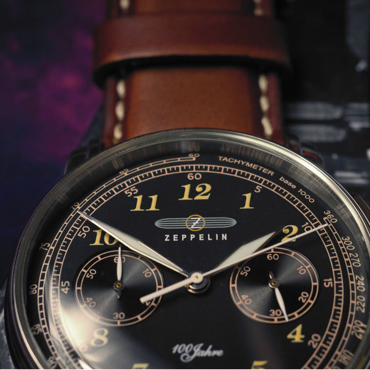 Zeppelin ur 100 år Zeppelin Chrono 42mm sort kvartsstål 7674-3