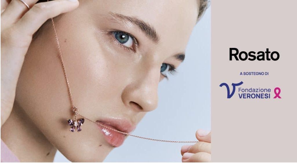 Rosato Rebirth Butterfly charm vedhæng til Fondazione Veronesi 925 sølv PVD rosa guld finish cubic zirconia RZLE089