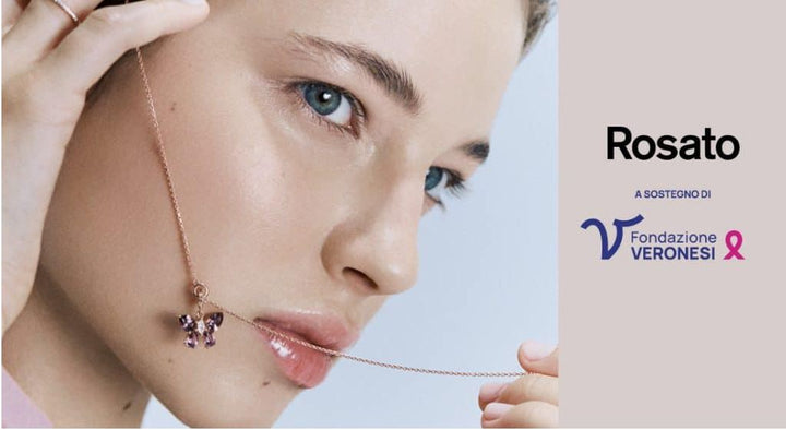 Rosato Rebirth Butterfly charm vedhæng til Fondazione Veronesi 925 sølv PVD rosa guld finish cubic zirconia RZLE089