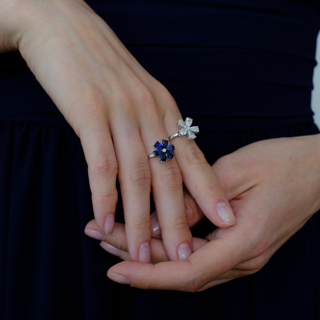 Zydo ring med diamantblomst og gul guld farvede ædelsten 62219