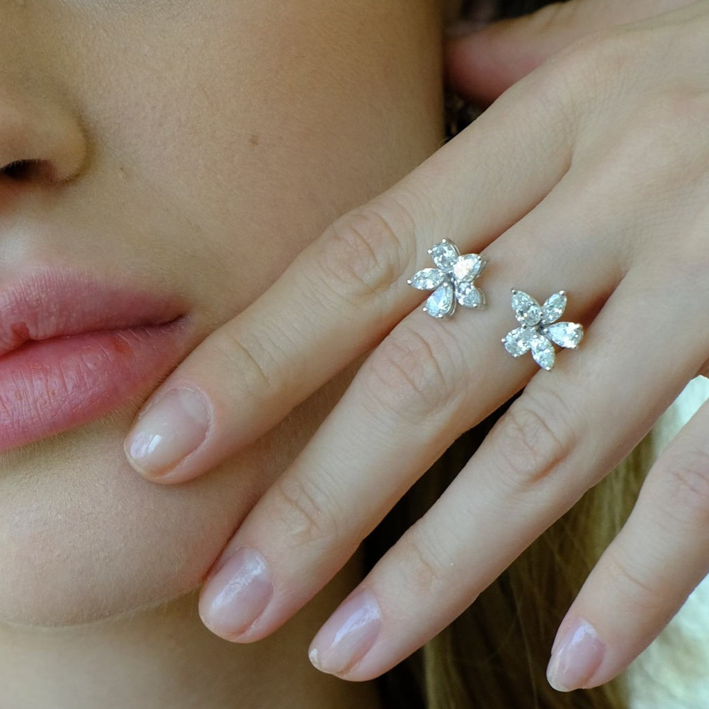 Zydo dobbelt element ring med blomster og fancy slebne diamanter hvidguld 54930