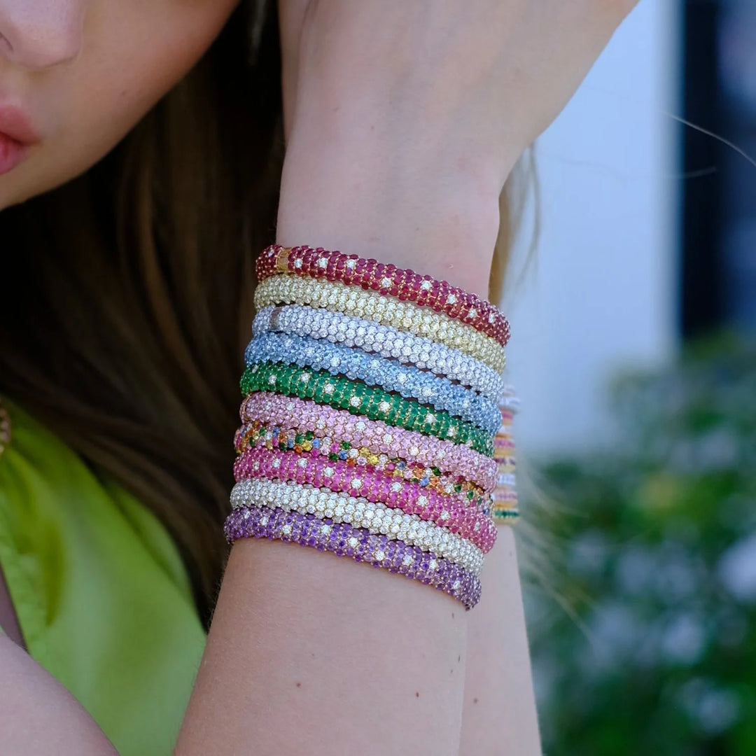 Zydo kuppelformet elastisk armbånd med blå topas hvidguld blå topas 63554