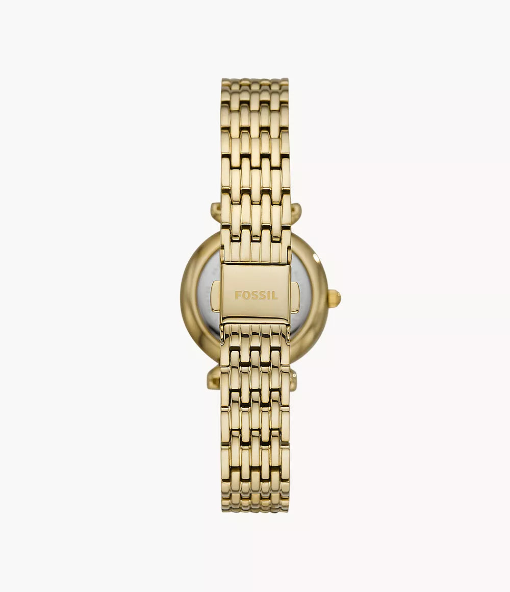 Fossil ur Carlie Mini Mini 28mm perlemor kvartsstål PVD finish gult guld ES4699
