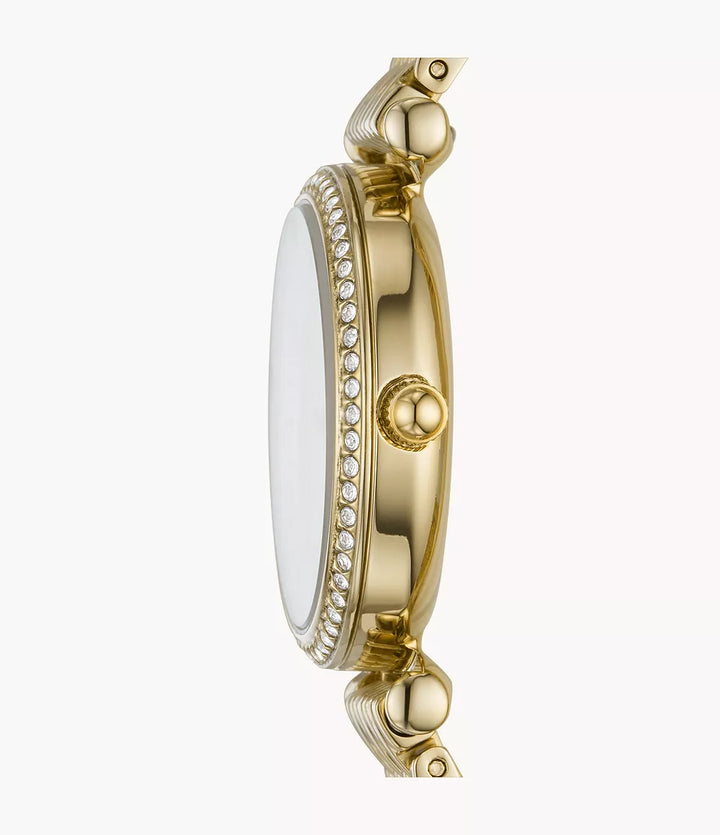 Fossil ur Carlie Mini Mini 28mm perlemor kvartsstål PVD finish gult guld ES4699