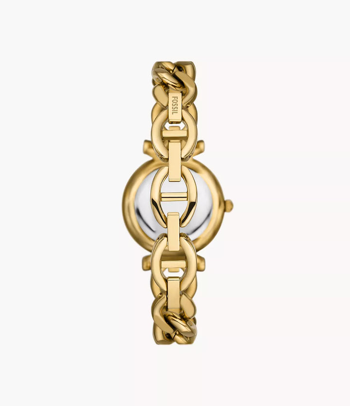 Fossil ur Carlie Mini 28mm sølv quartz stål PVD finish gul guld ES5329