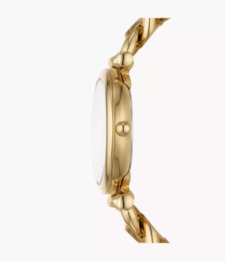 Fossil ur Carlie Mini 28mm sølv quartz stål PVD finish gul guld ES5329