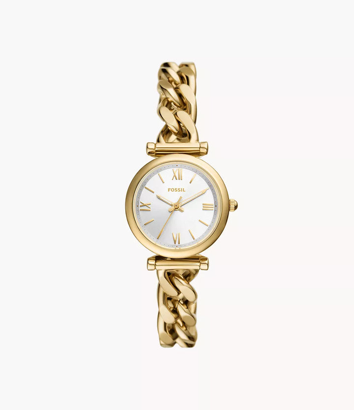 Fossil ur Carlie Mini 28mm sølv quartz stål PVD finish gul guld ES5329