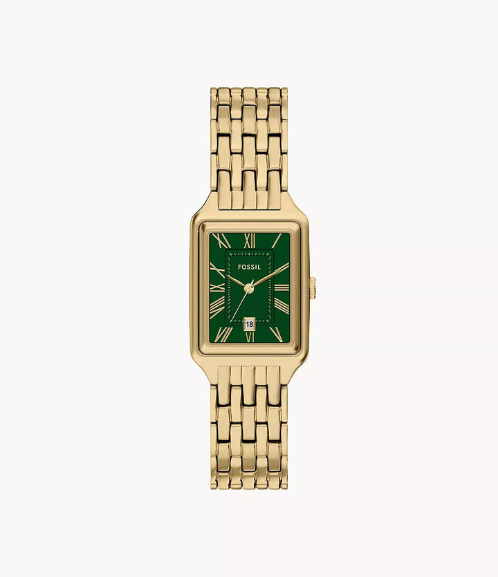 Fossil ur Raquel 23mm grøn kvartsstål gul guld PVD finish ES5452