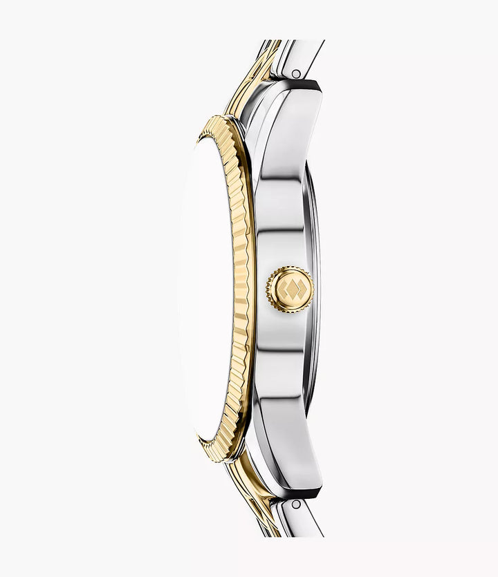 Fossil Scarlette ur 34mm sort kvartsstål PVD gul guld finish ES5458