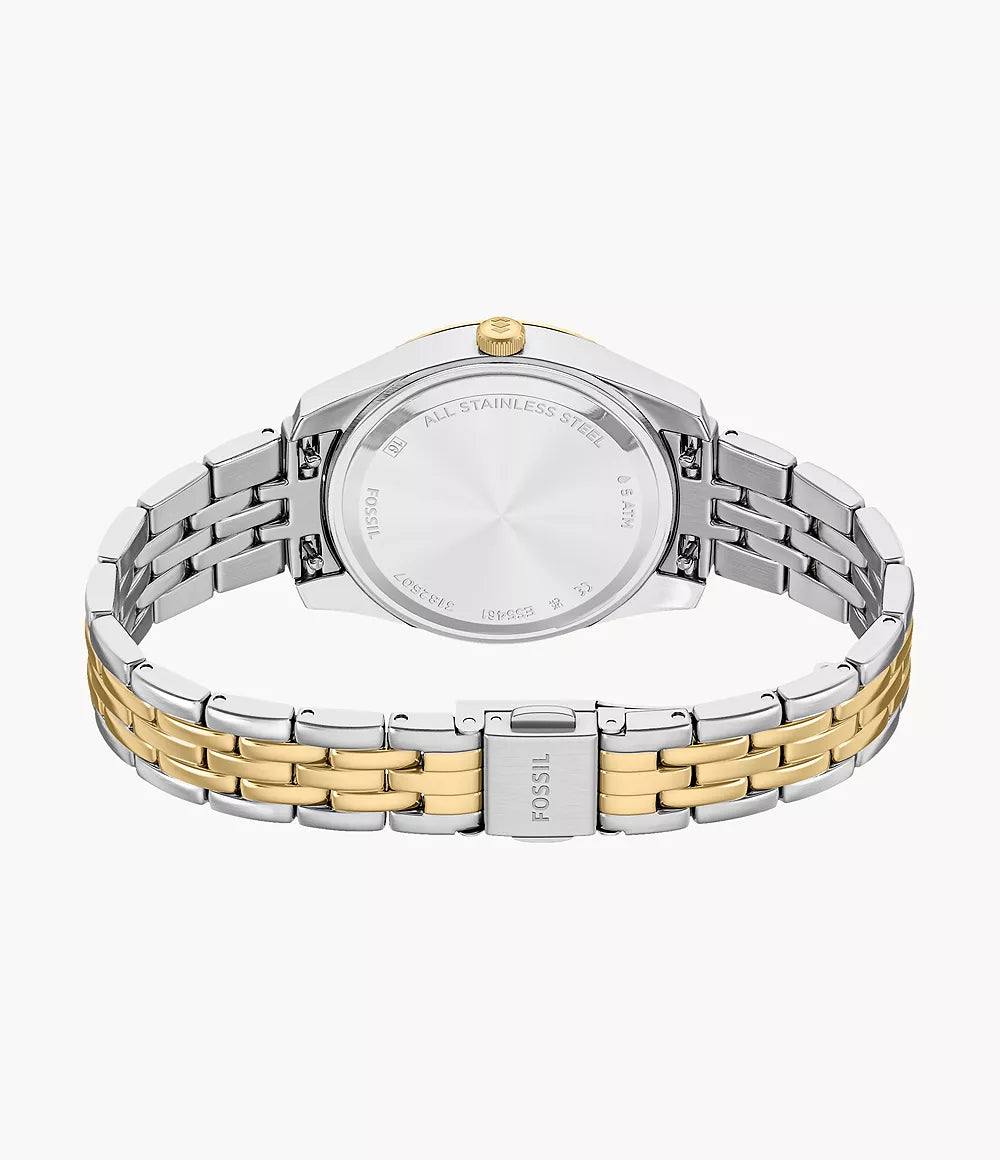 Fossil ur Scarlette 33mm bordeaux kvartsstål PVD finish gul guld ES5461