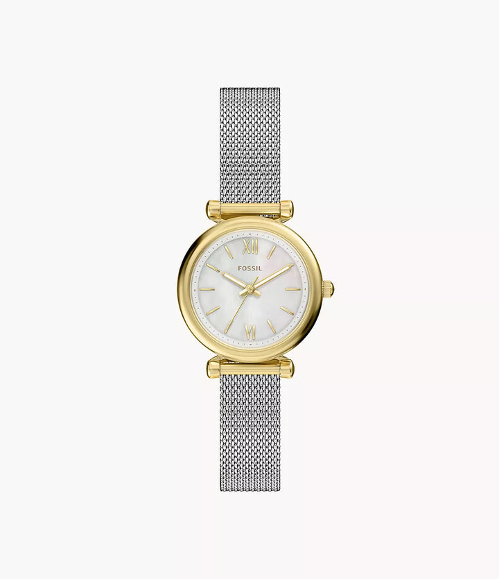 Fossil klocka Carlie Mini Mini 28mm pärlemor kvarts stål PVD-guldfinish ES5463