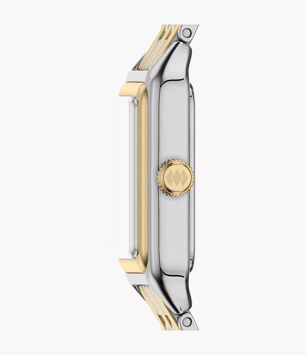 Fossil ur Raquel mini 18mm sølv kvartsstål PVD gul guld finish ES5468
