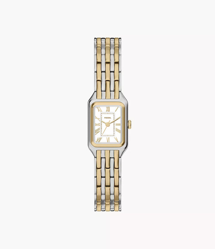 Fossil ur Raquel mini 18mm sølv kvartsstål PVD gul guld finish ES5468