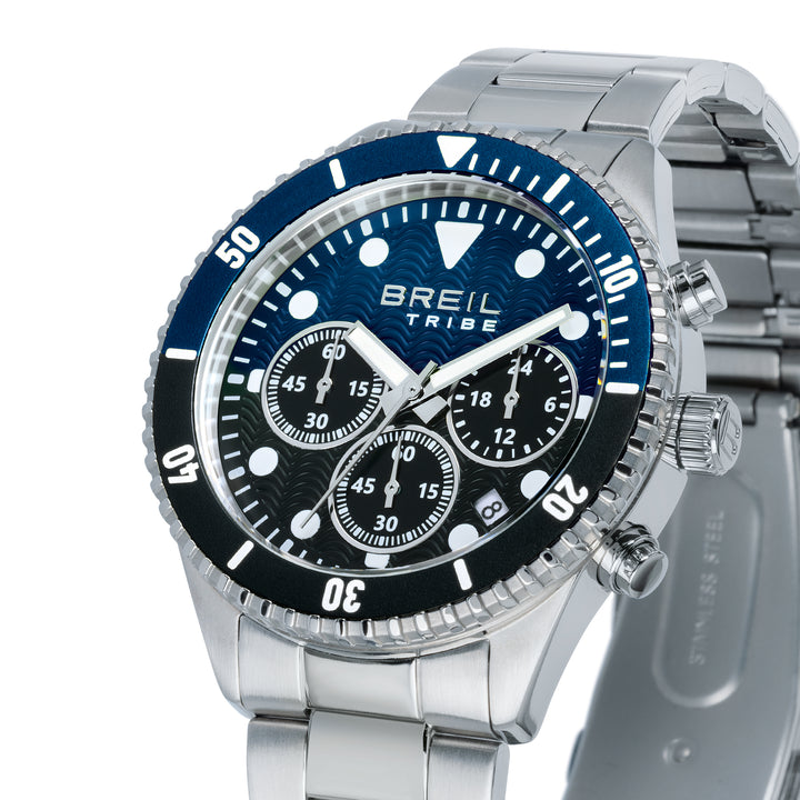 Breil Overhand Chrono 41mm Watch Blue Quartz Steel EW0764