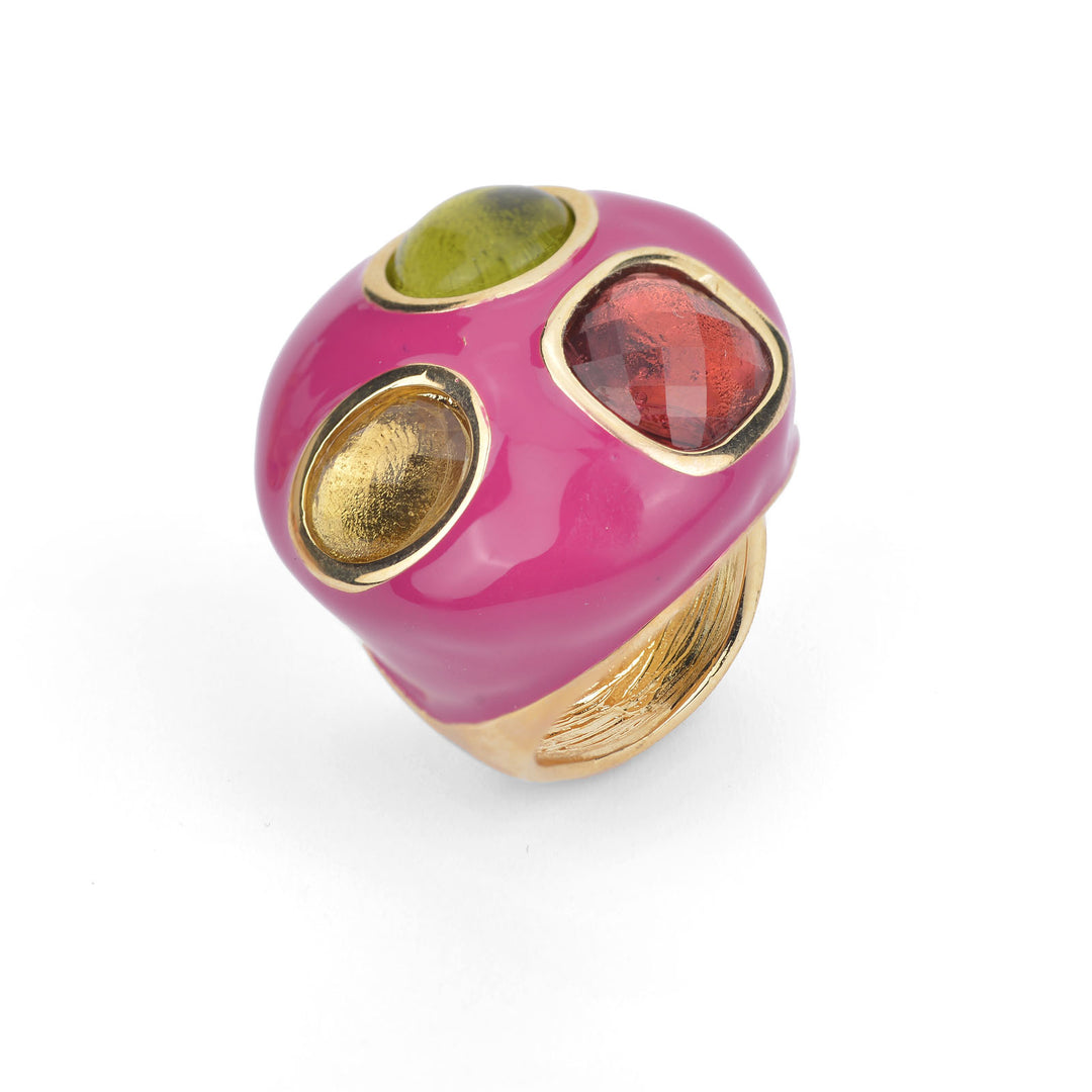 Federica Rossi Ibiza ring bronze pvd finish yellow gold enamel and quartz fr.an.01