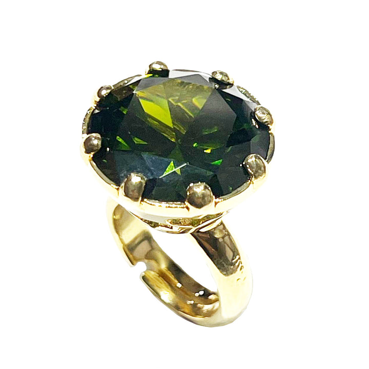 Federica Rossi Cocktail ring bronze PVD finish 18kt gold green crystal FR.AN.01