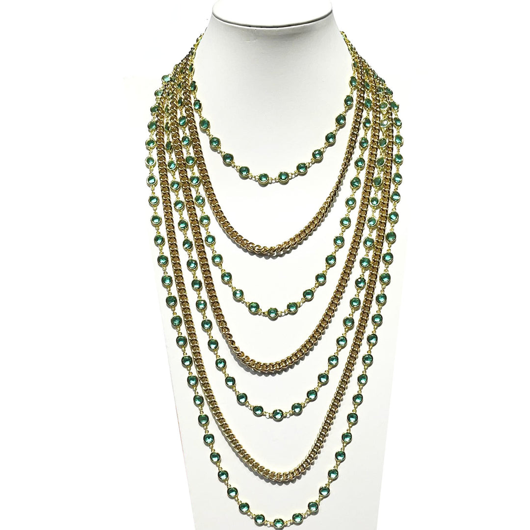 Federica Rossi necklace multifile chain groumette bronze finish PVD yellow gold 18kt green quartz FR.CO.02