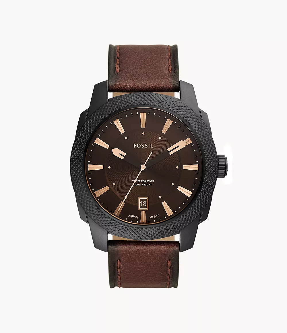 Fossil Machine ur 49mm brunt kvartsstål sort pvd FS5972