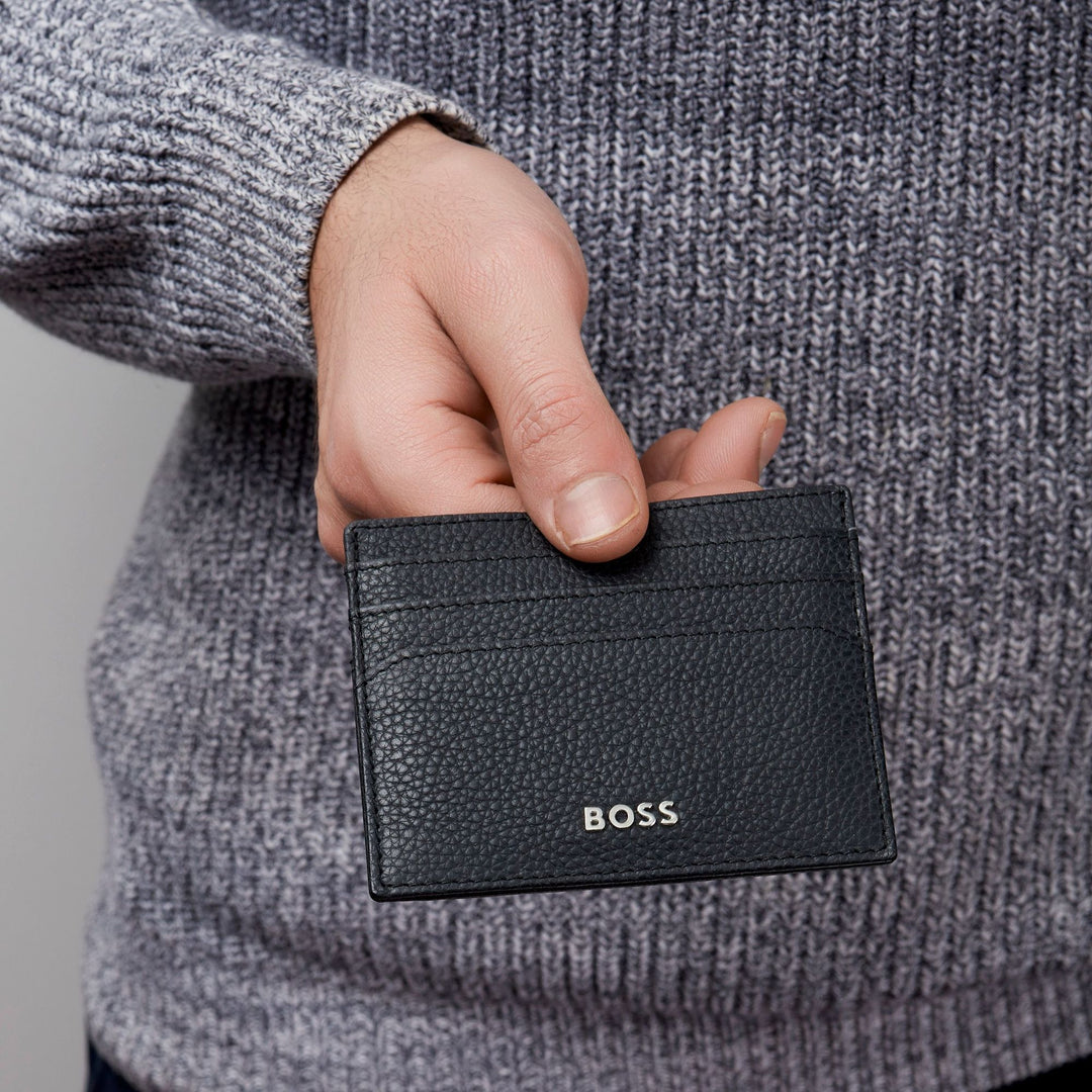 Hugo Boss klassischer schwarzer Granulat-Kartenhalter HLC416A