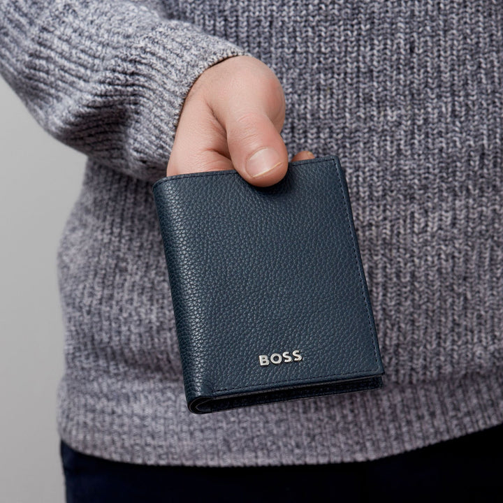 Hugo Boss kortholder med klap og pengelomme Classic Grained Navy HLG416N