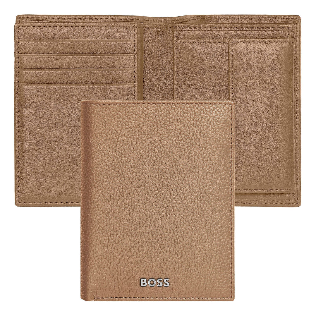Hugo Boss kortholder med klap og pengelomme Klassisk kornet kamel HLG416X